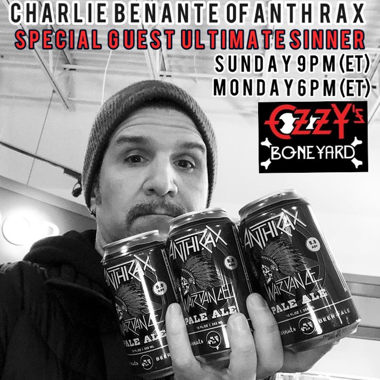 OzzysBoneyard's tweet photo. TONIGHT! Charlie Benante from @Anthrax is our special guest #UltimateSinner 9pmET/6pmPT. Replay tomorrow 6pmET/3pmPT @skisum #charliebenante #anthrax https://t.co/wGsw59n3gN