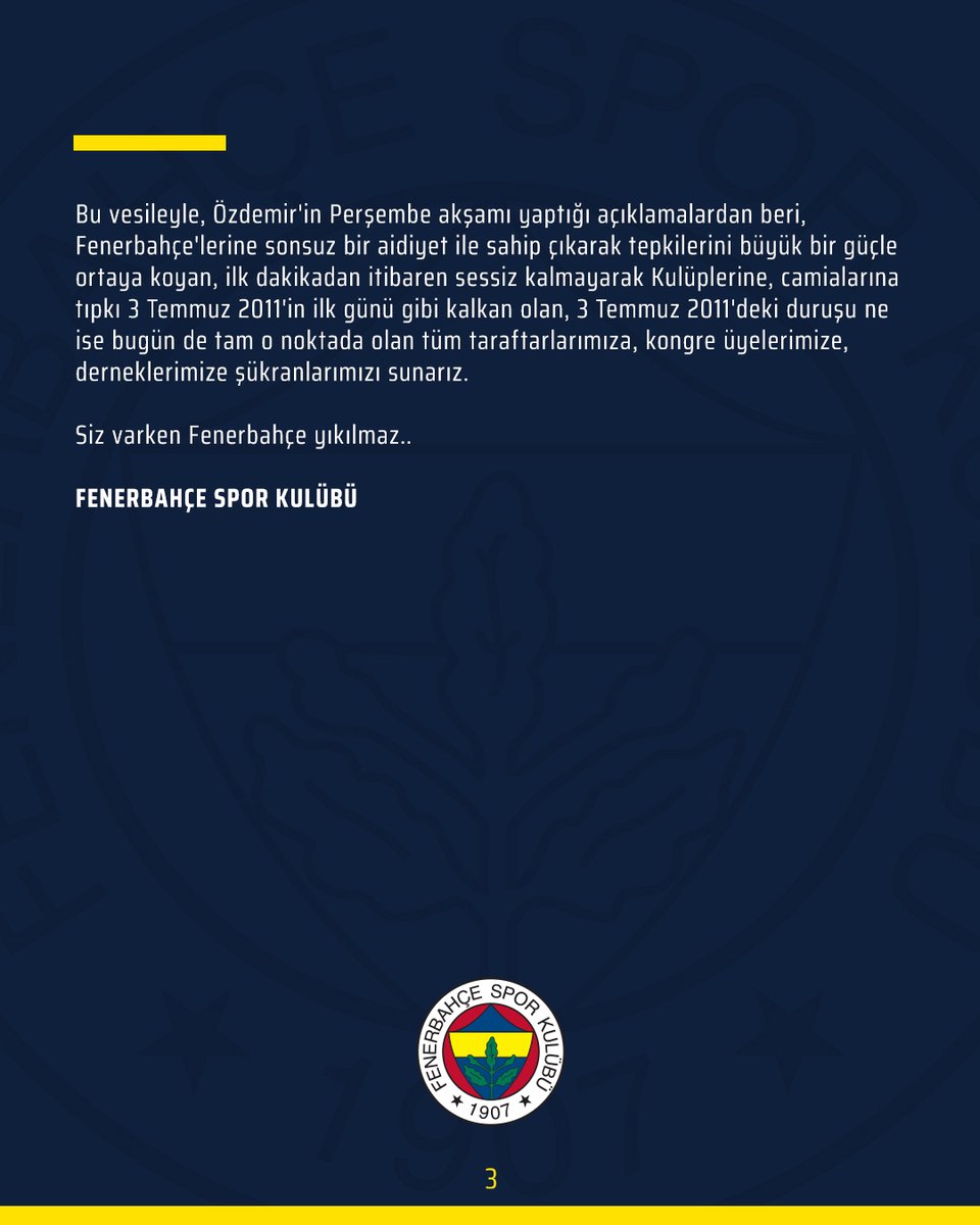 "Fenerbahçe Spor Kulübü olarak, ısrarla yanıtlamaktan kaçtığınız sorunun cevabını aklınızın her köşesine iyice kazımak isteriz ki; 2010-2011 sezonu şampiyonu, namusuyla, alın teriyle, hakkıyla, taraftarıyla, camiasıyla FENERBAHÇE SPOR KULÜBÜ’dür!"

🔗 bit.ly/3cGiT4r