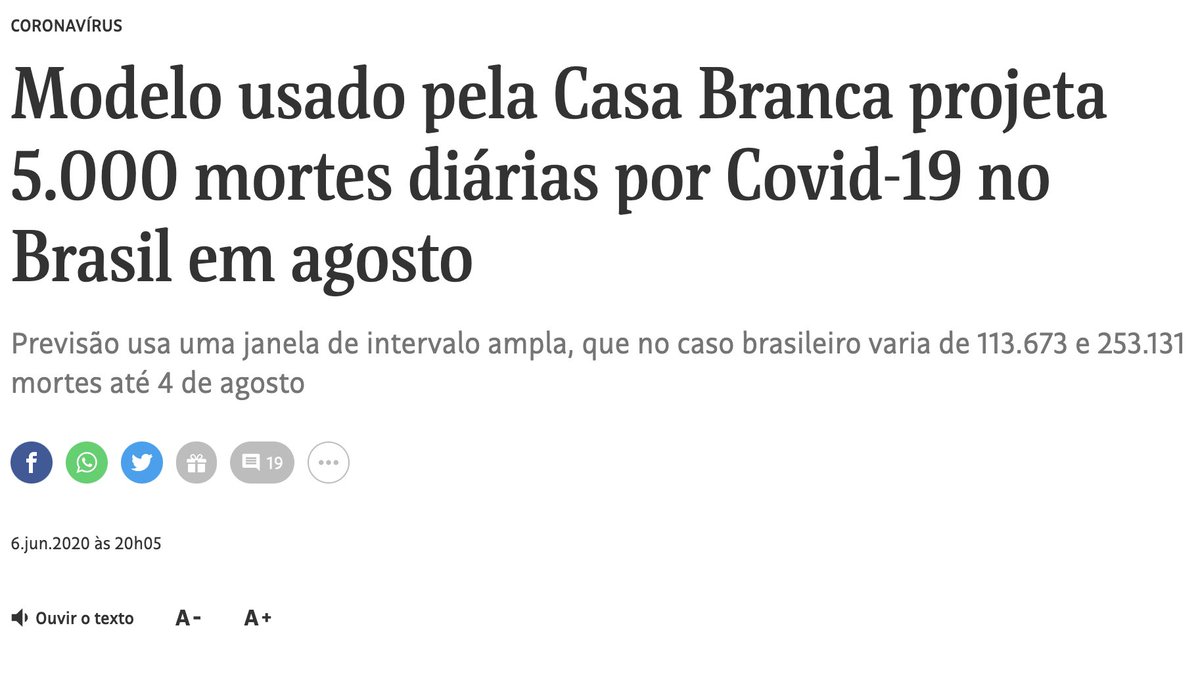 oatila's tweet image. A previsão do IHME, instituto de métrica da Universidade de Washington que oriente a Casa Branca, é que esse ponto chegue até agosto. E com números revisados constantemente pra mais mortes.

www1.folha.uol.com.br/cotidiano/2020…