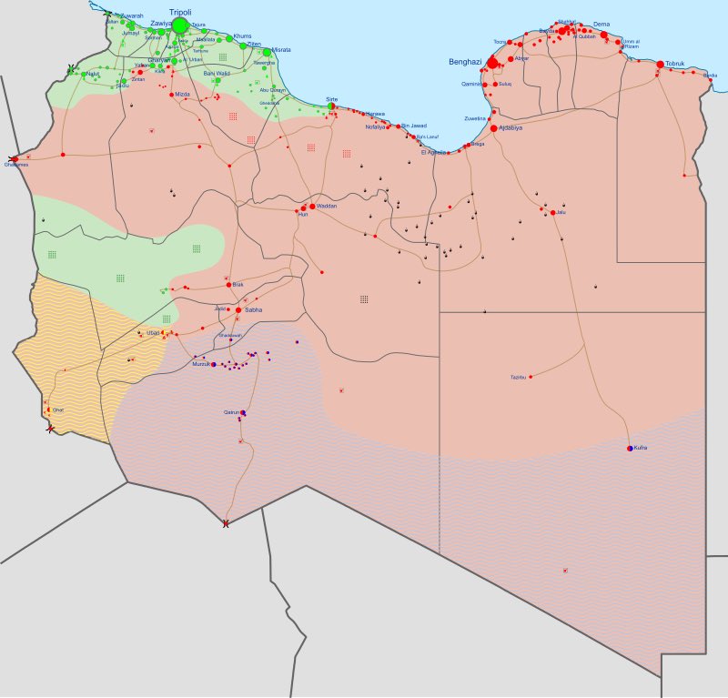 Контроль над территориями в Ливии на 7 июня