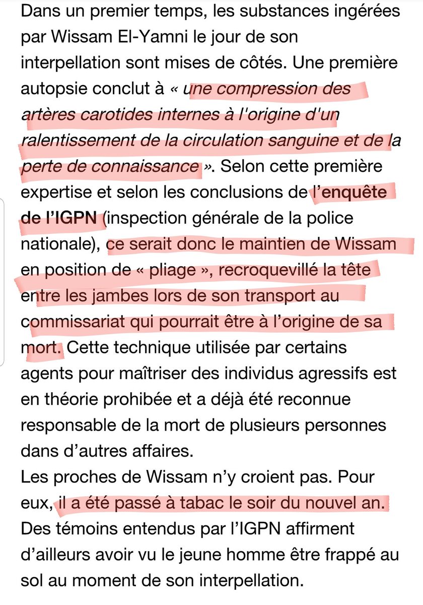 2012-Clermont-Ferrand: Wissam El Yamni, 30ans, tombe dans le coma et meurt après interpellation par 3 policiers. Un expert rejette l’influence de la drogue. Technique du “pliage” et "intervention d’un tiers" sont reconnus comme facteur ayant conduit à sa mortVers un non-lieu