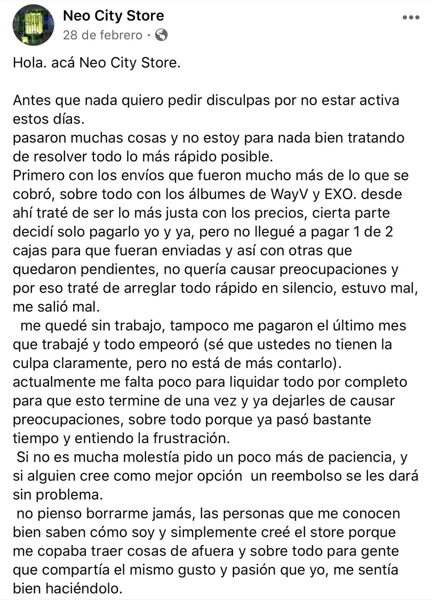 Se hicieron publicaciones en Facebook e Instagram para dar a conocer la situación, cansados de ser completamente ignorados. Gracias a la gravedad del asunto, las publicaciones se hicieron virales y ella apareció, comunicando esto a través de su store: