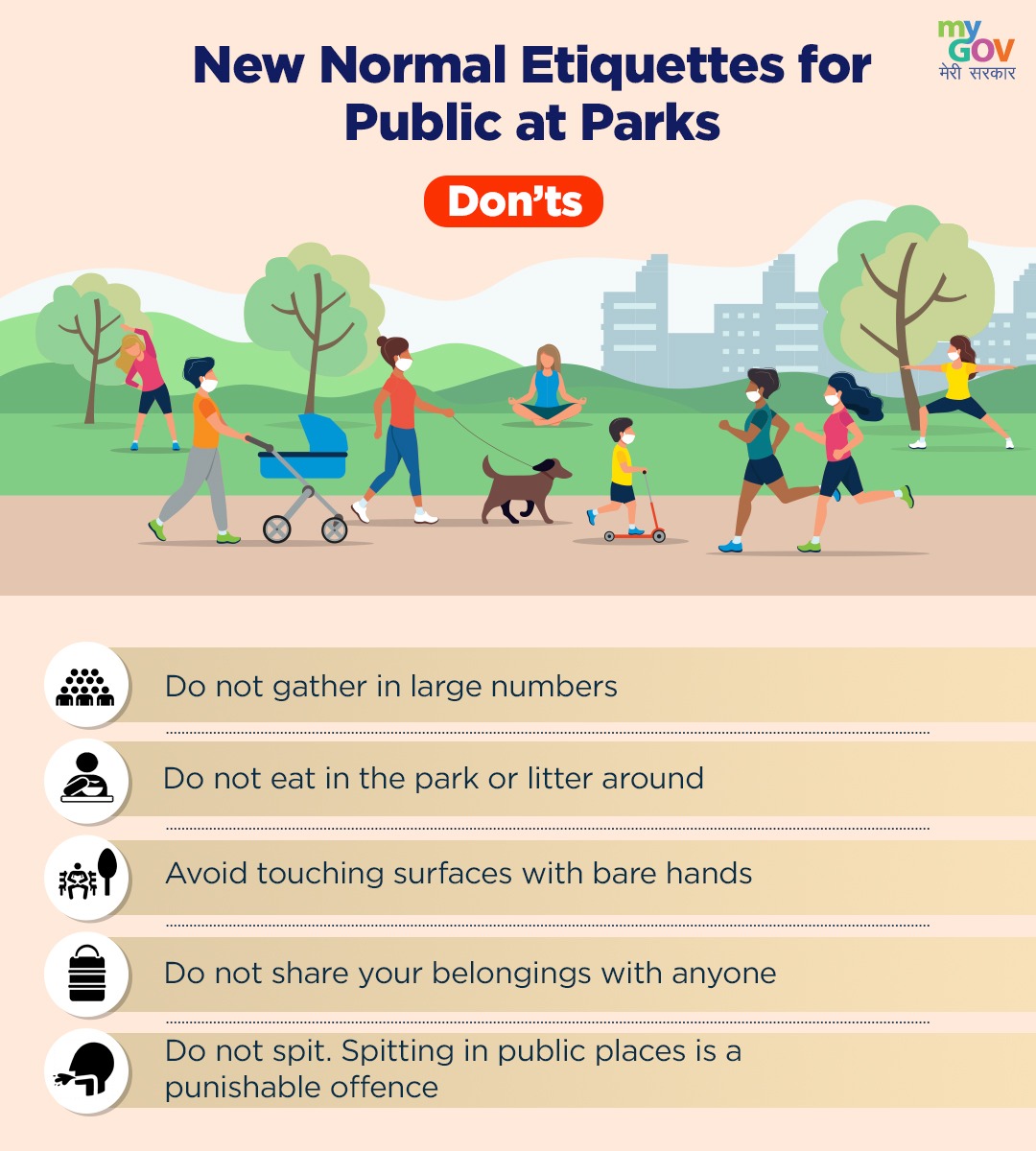 MyGovIndia (@mygovindia) on Twitter photo Here are the #NewNormal Etiquettes one should follow at Parks during Unlock 1.0. Follow these to keep yourself and others safe! #IndiaFightsCorona Here are the #NewNormal Etiquettes one should follow at Parks during Unlock 1.0. Follow these to keep yourself and others safe! #IndiaFightsCorona