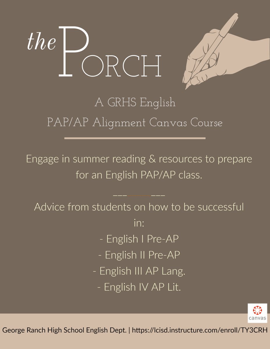 GRHS_MrsSettle's tweet photo. Hey #WeAreGR English PAP/AP students! Have you joined The Porch, yet? Link to enroll is in the flyer! https://t.co/KclaVuwJgt