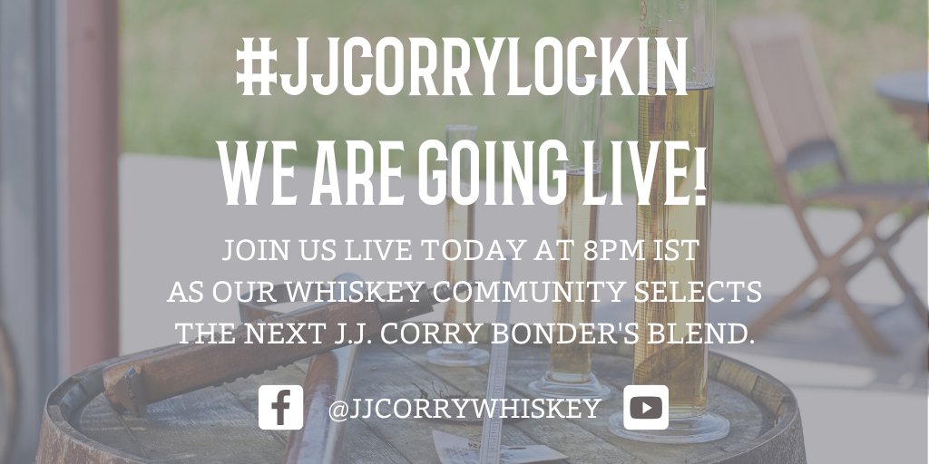 Only 30 minutes to go until we come to you live from the J.J. Corry Rackhouse! To join to The Lock In live blending and tasting session, head on over to our FB page <a href="/JJCorryWhiskey/">JJCorryWhiskey</a> or to our YT Channel linked here ow.ly/zhvd50A11LJ

#JJCorryLockIn #WhiskeyBonder