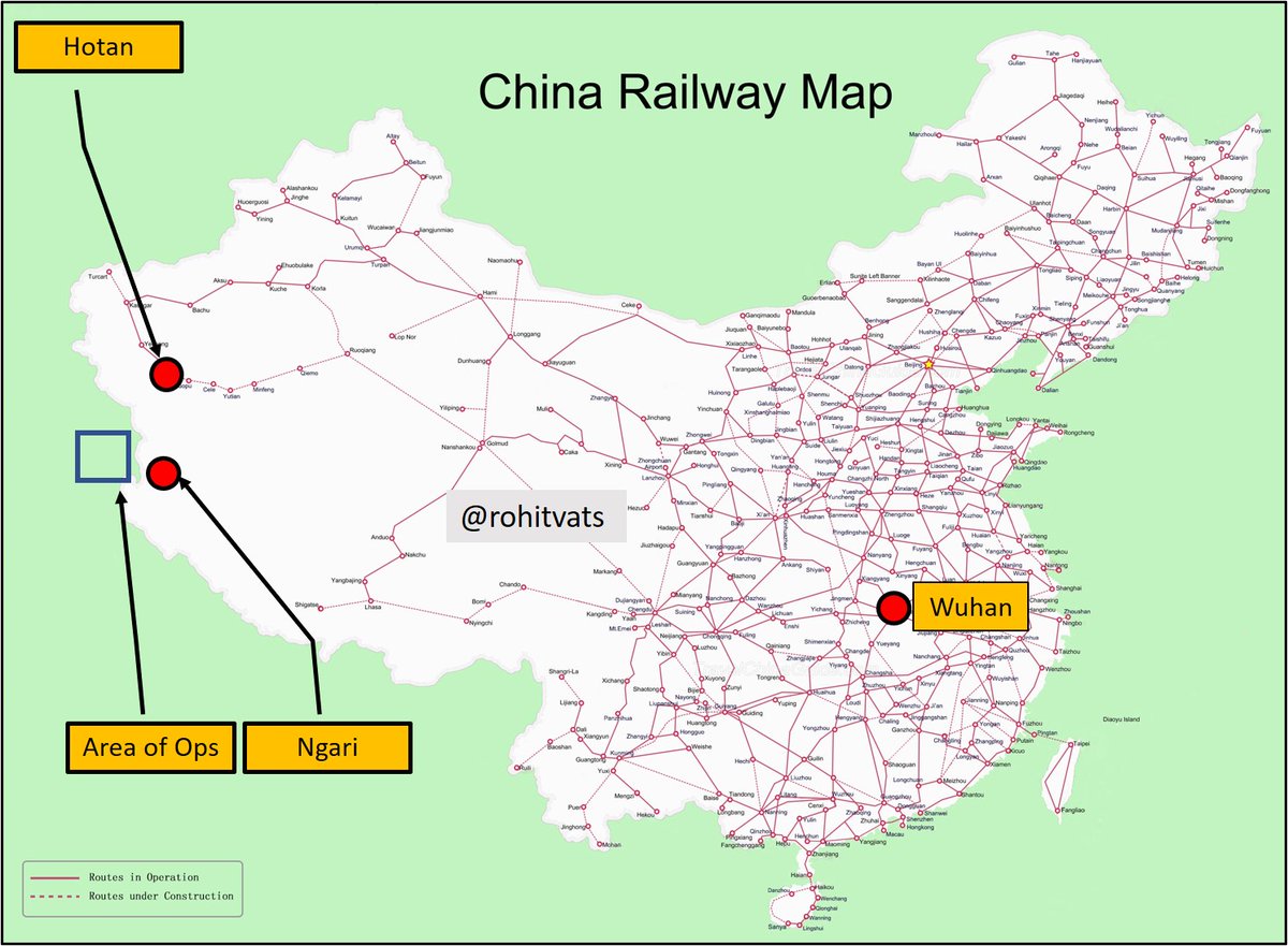 Part 3+4: Travel time required by air, rail and road.- By air: 11-12 hrs to reach Ngari airport (70% troops)- Rail (Wuhan to Hotan) - 4 days [30% troops plus IFV, light tanks & vehicles] - Road (Hotan to Ngari): 2.5 days. [ Hotan is last railway node] [ Total: 6.5 days]