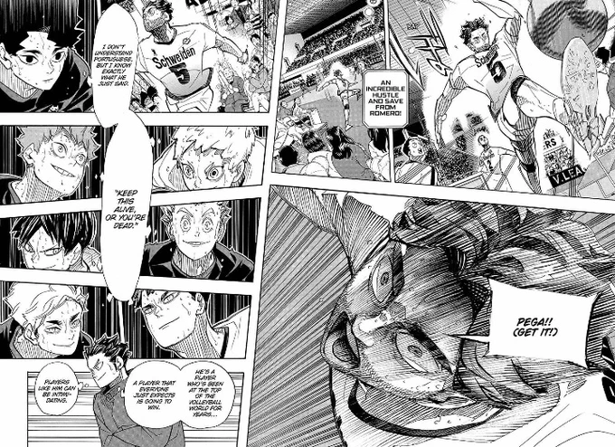 Haikyuu!! Chapter 396

This moment with Romero was simply next level. I don't think we've EVER observed anything like that in the manga. Indeed, there have consistently been intimidating players, yet the way Furudate drew Romero's face, the point, the shading, it was so serious. 