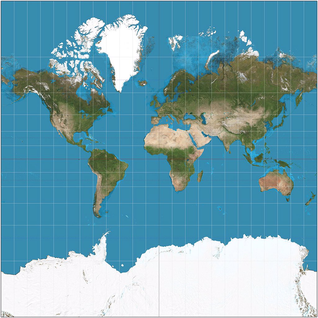 #60: Map Biases The 1st pic is the Mercator projection which enforces white supremacy. It depicts proportionally “evened” land masses but in reality, Africa & other countries are much bigger/smaller. To put things in perspective, Africa is 14 times larger than Greenland