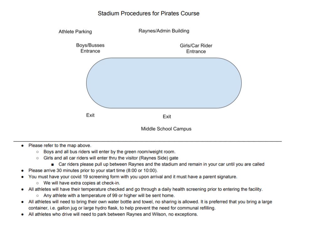 Thank you Pirates for your patience as we have been preparing for summer. Pirates Course will begin Wednesday, 6/10/20, @ Pirate Stadium.  Make sure you register online. See the attached flyer or athletic website for all the details.