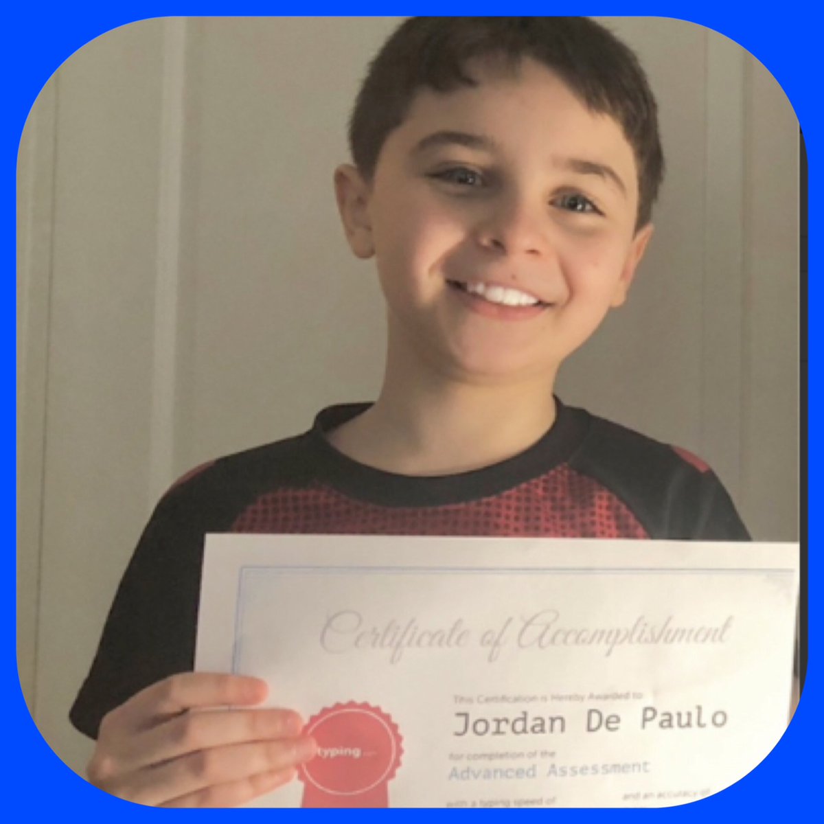 Ms. Paone shared that our 3rd grader completed the Advanced Level of typing.com . . . Great work!