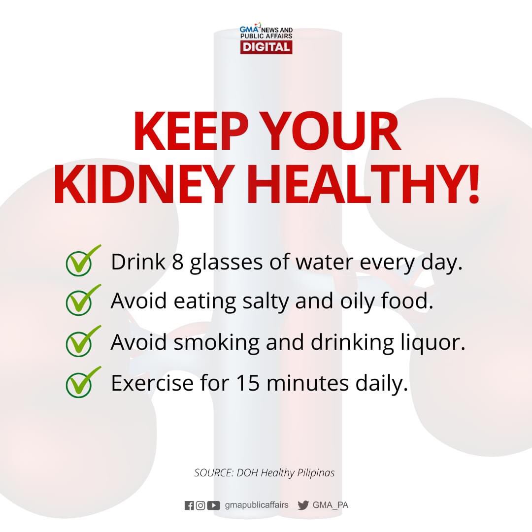 GMA_PA's tweet photo. JUNE IS NATIONAL KIDNEY MONTH!

Paano nga ba mapananatiling malusog ang iyong bato o kidney? Sundin at ibahagi ang tips na ito. https://t.co/KHqpWonqNx