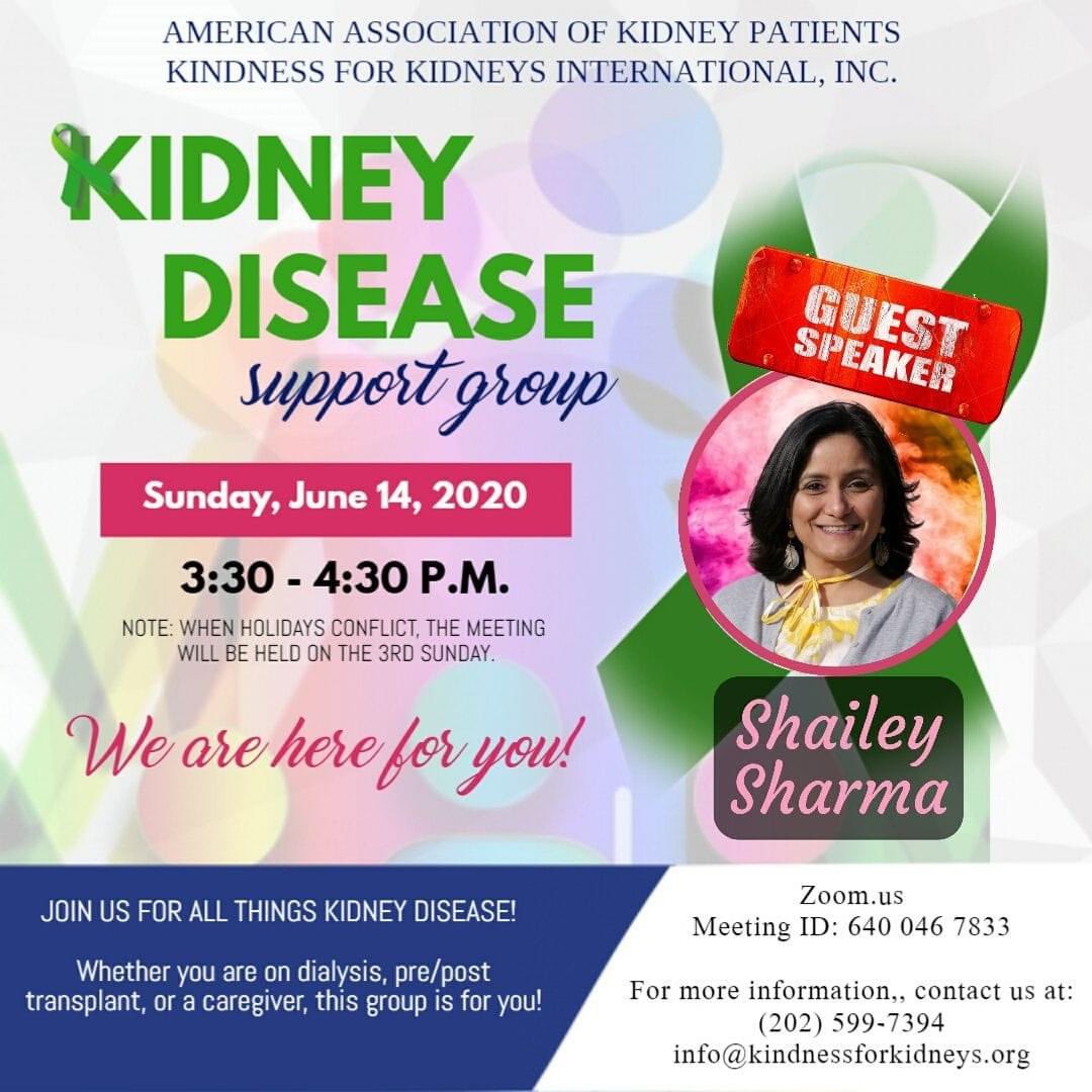 iam_akp's tweet photo. Join AAKP next Sunday, June 14th for our next virtual support group meeting. Shailey Sharma will be sharing valuable information on the power of breathing and meditation. You don't want to miss it! The Zoom information is listed on the flyer. See you there! #iamakidneypatient https://t.co/T470i8XFrR