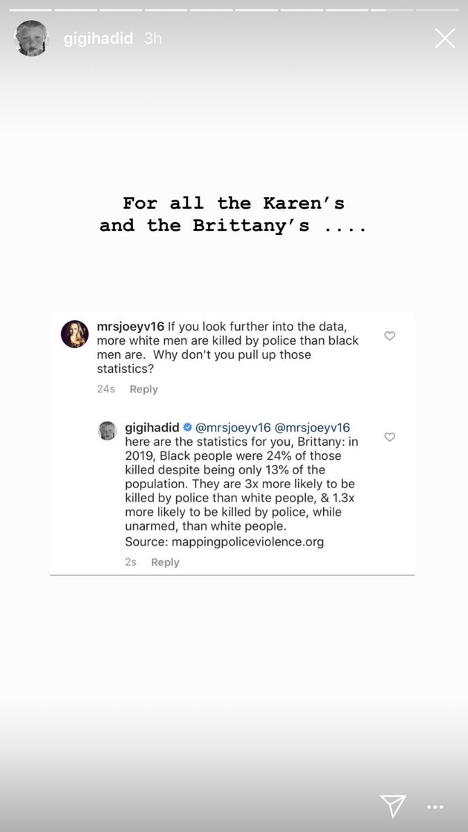 gibsonoma's tweet photo. “For all the Karen’s and the Brittany’s” 💀 @GiGiHadid 👏 did 👏 that 👏 https://t.co/6yOr1H6OLs