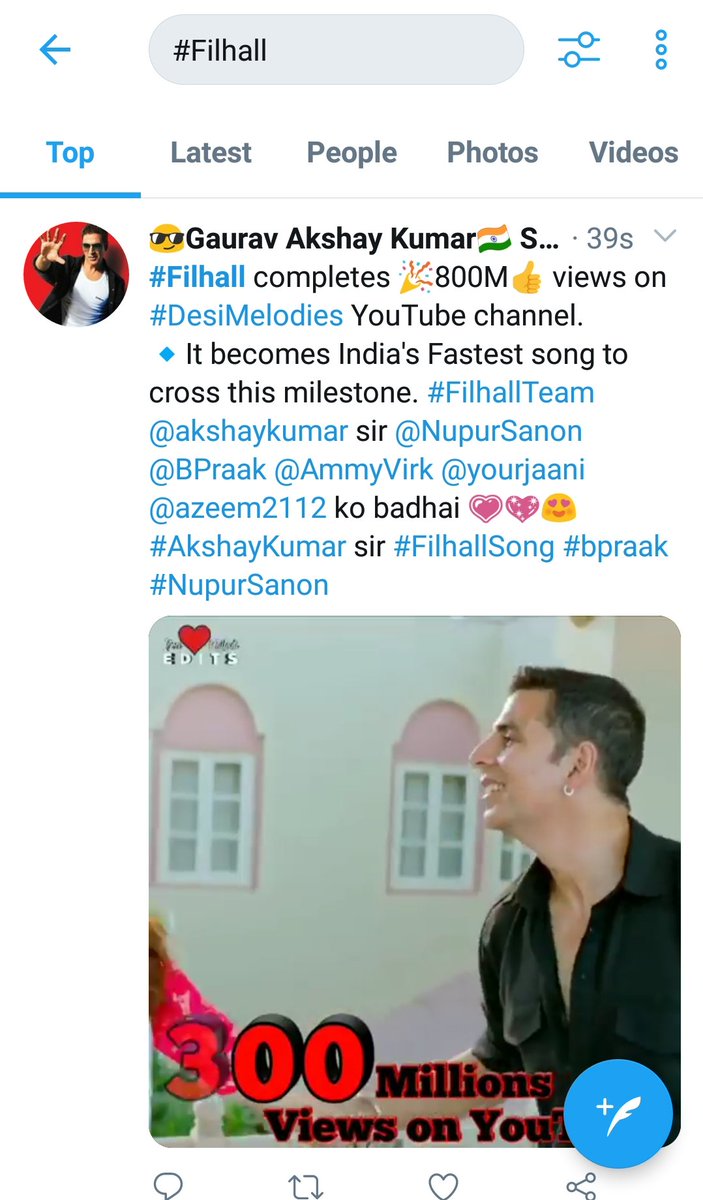 GauravAkshay16's tweet photo. #Filhall completes 🎉800M👍 views on #DesiMelodies YouTube channel.
🔹It becomes India's Fastest song to cross this milestone. #FilhallTeam @akshaykumar sir @NupurSanon @BPraak @AmmyVirk @yourjaani @azeem2112 ko badhai 💗💖😍 #AkshayKumar sir #FilhallSong #bpraak #NupurSanon https://t.co/8cLv79KCVC