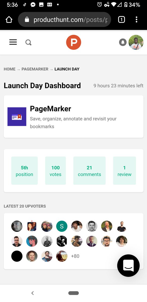 PageMarkerApp's tweet photo. We've reached 100 upvotes on Producthunt 🙀🎉 https://t.co/9tjEypMEvk