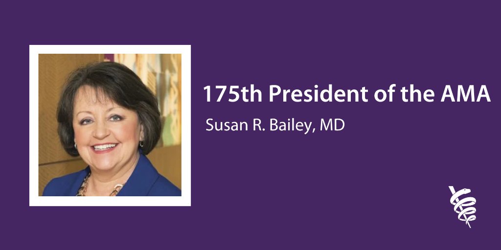 .<a href="/subailey/">Susan Bailey, MD</a> has officially been sworn in as #OurAMA's 175th President at today's #AMAmtg. Please join #OurAMA in extending our congratulations to Dr. Bailey!