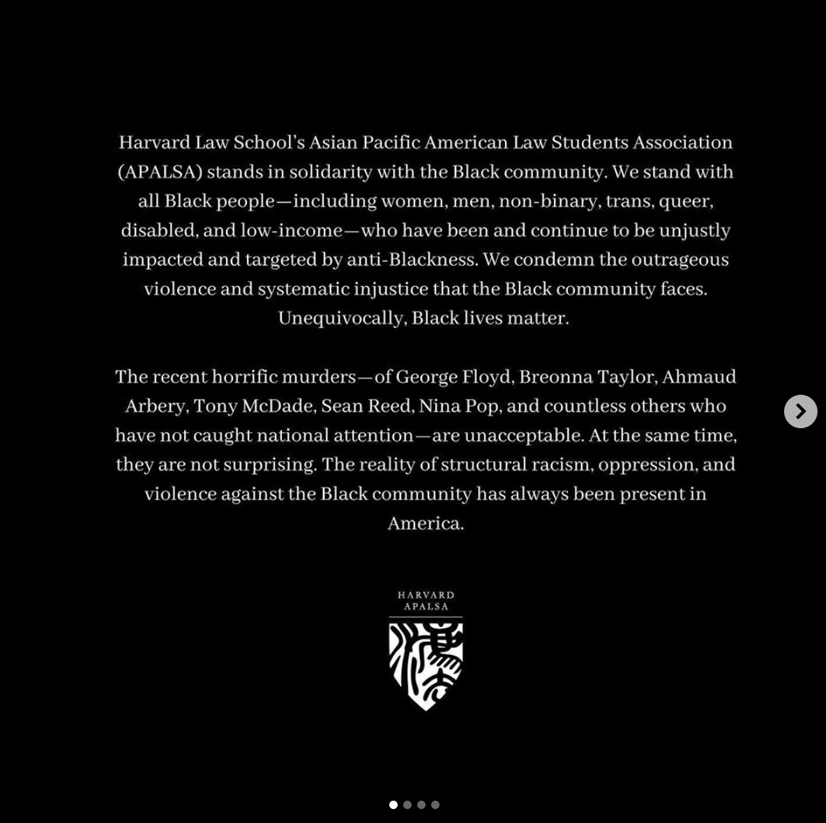 HLSAPALSA's tweet photo. "APALSA stands in solidarity with the Black community. While centering and elevating Black voices and work, we also have a responsibility to speak up in our own spaces." #harvardlawschool #asianamericanlawstudents
Full statement: https://t.co/gZcAZoep3k https://t.co/IE8WcxWESP