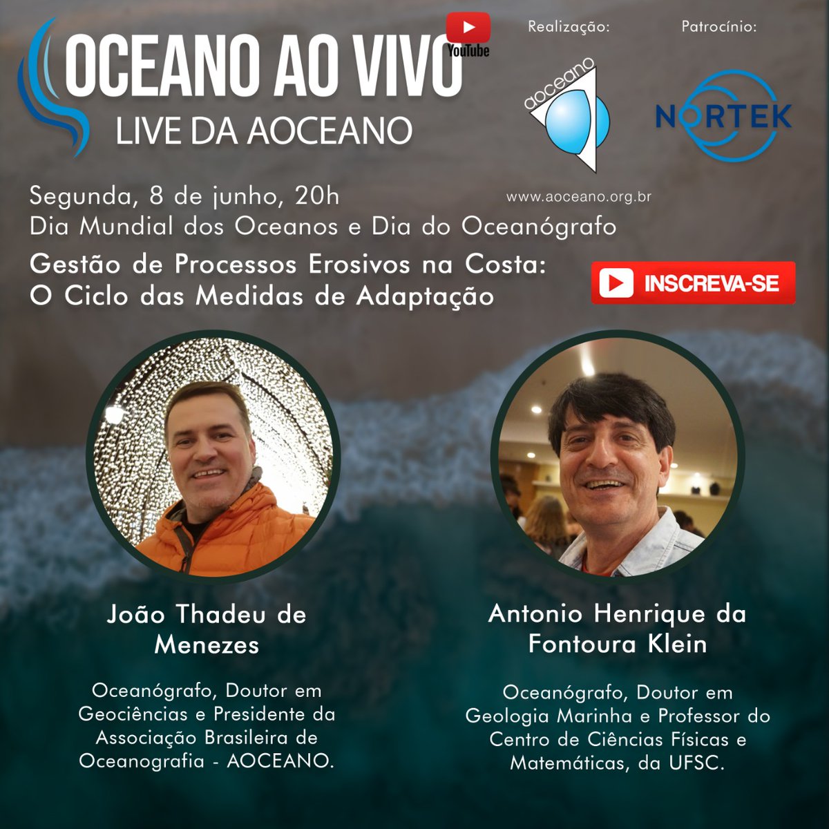 LOC_UFSC's tweet photo. Está no ar a vídeo-aula ministrada pelo Prof. Klein a respeito dos temas que serão abordados na Live da AOCEANO de amanhã, às 20 h. Na aula foram abordados tópicos como Balanço Sedimentar Costeiro, Obras Costeiras e Faixas de Recuperação. https://t.co/nkr99fx48k Confira! https://t.co/fHlzgr9KOM