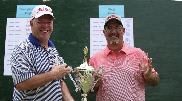 Congratulations to our 4- Ball champions Carey Wiegand and Bobby Humphrey!  They shoot 68-63 and come back for the win.  They started 4 shots behind the leaders with very windy conditions today shooting a Great round of 63.￼