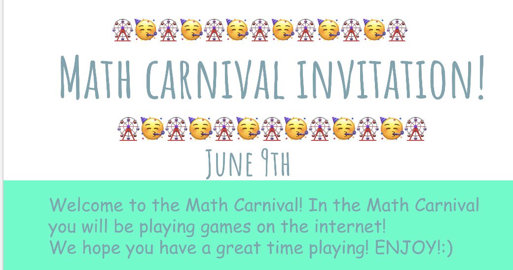 APCruz6's tweet photo. Calling all P.S.36 students and families!  Step right up, on June 9th for the first ever Virtual Math Carnival! Where are you say? How you say? Tune in to your Google classroom! Every grade will have their own carnival games,  fun math ideas to create and math links! https://t.co/NC7PWcjQKp