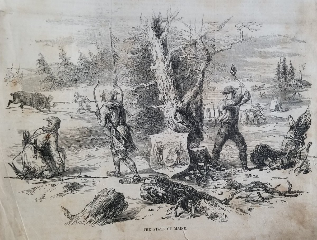 SteveCollinsSJ's tweet photo. The State of Maine, as depicted in 1855 by Ballou's Pictorial, a publication in Boston. #maine200 #mehistory https://t.co/7WaFCw1TDd