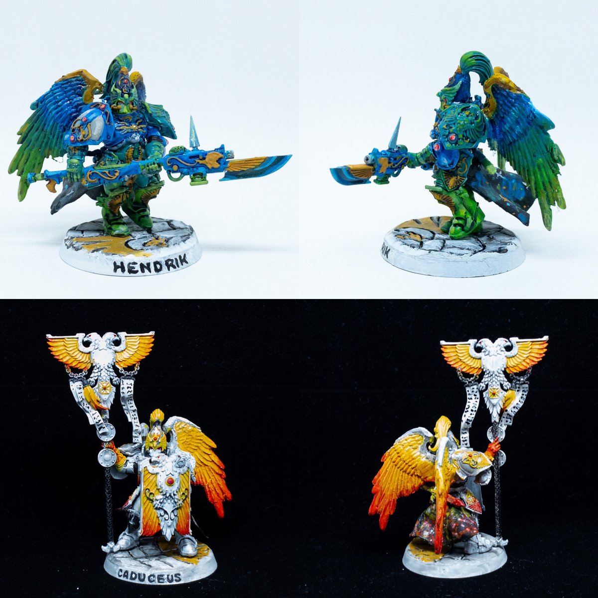 flagcaptainart's tweet photo. Some nicer pictures of everyone so far(1/2 posts). I also have some #Allarus and some #Wardens all primed and I’m trying to decide a color scheme for each of them. Suggestions? #warhammer #warhammercommunity #custodes #adeptuscustodes #legiocustodes #gamesworkshop #wingsonthings https://t.co/4Cm7Ylqzkj