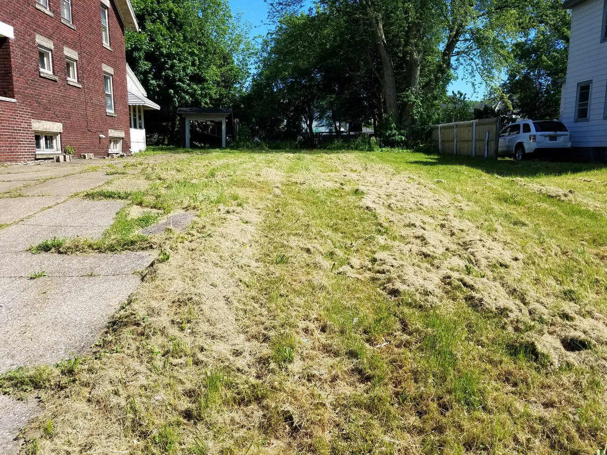 Pat_Bywater's tweet photo. Today I was the volunteer mower at the future site of the @AcademyNeighbor Neighborhood Association and the #ToolLendingLibrary. I did not get an after picture, but you can see it yourself at 329 E. 28th. Expect a structure on the site soon. https://t.co/hMdzl7zzWU