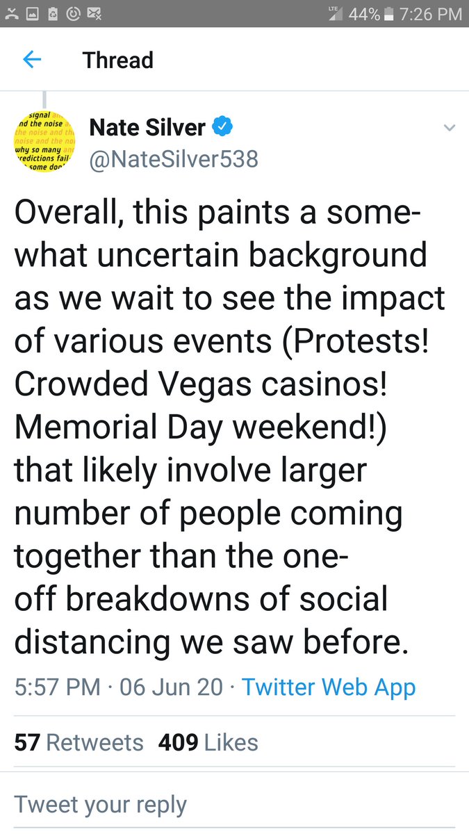 Adding to my threadToday is Sunday June 7 #MemorialDay was just 2 weeks agoThe  #GeorgeFloydProtests began May 26 #LasVegas  #Casinos  #Reopened on June 4I fear these 3 events will contribute to an increase of the  #CoronaVirus spreading in many statesPeople are traveling