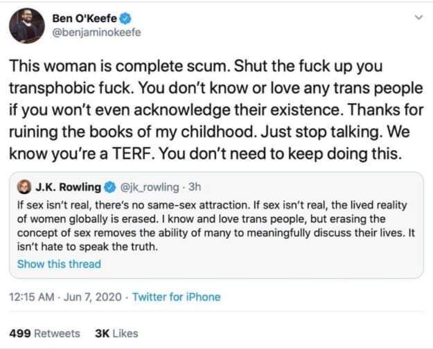 Ben O'Keefe, who was Elizabeth Warren's media advisor, who is calling JK Rowling all sorts of woman-hating names: here are pictures of O'Keefe's partner's Instagram. Note the pregnancy fetish.
