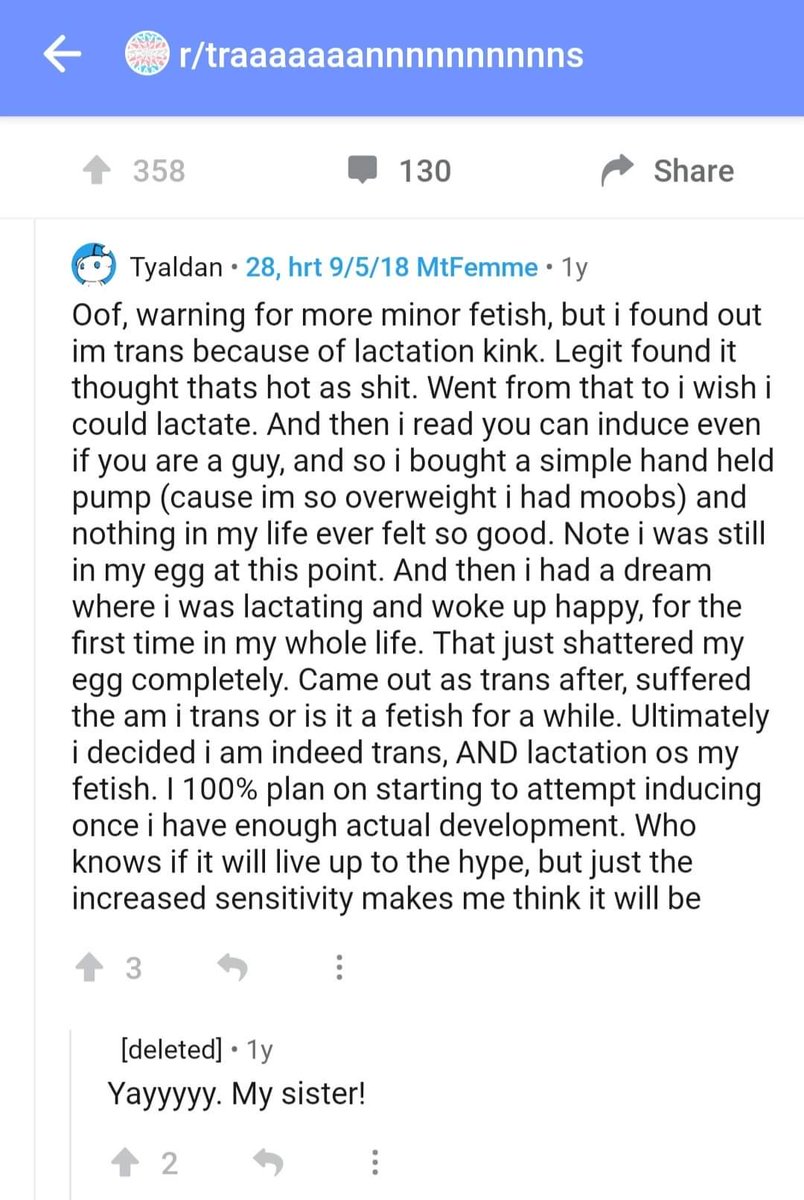 "I found out I'm trans because of lactation kink""I'm pretty heavily into ABDL (adult baby diaper lover)""I did My Little Pony hypnosis"This is why so many genderists say "Don't kink shame" fyi