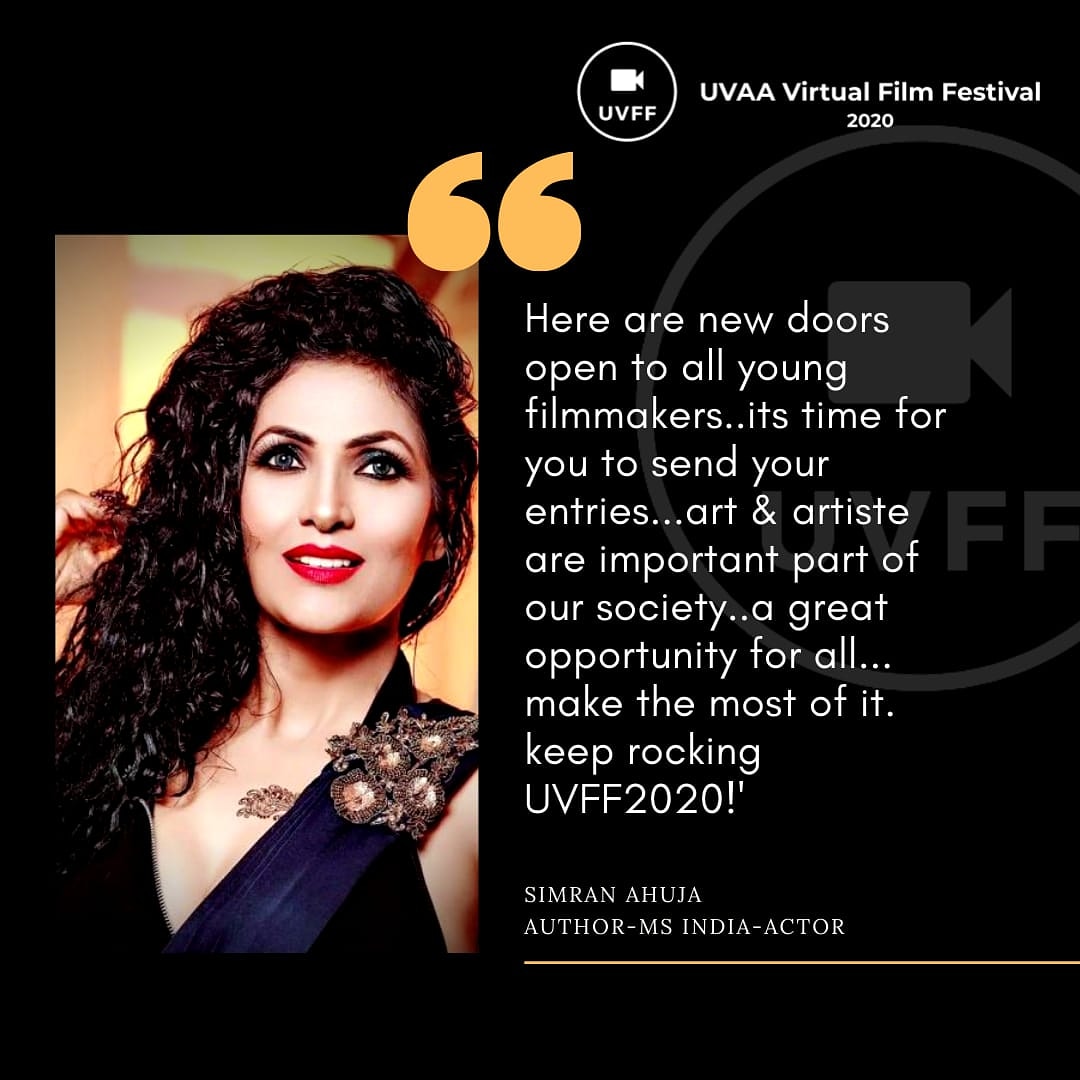 UVFF_Festival's tweet photo. Actor, Ms Indian and Author Simran Ahuja says these are news doors open filled with amazing opportunities for all, Art and Artist play an important part in our society and UVAA virtual film Festival is a perfect platform for all those.
Do registe urself on https://t.co/fyePhJEMFn https://t.co/Lf00KOmMlq