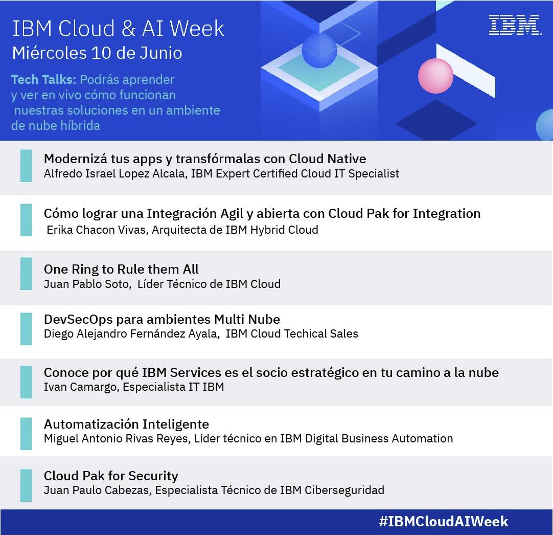 🚀MAÑANA inicia #IBMCloudAIWeek, el evento online GRATUITO con lo MEJOR sobre Cloud e Inteligencia Artificial EN VIVO. Del 9 al 11 de junio.

💼 Charlas de negocios: bit.ly/IBMNegocios

📚 Charlas técnicas: bit.ly/IBMTecnicas

#Negocios #Tecnología #Eventos #Gratis
