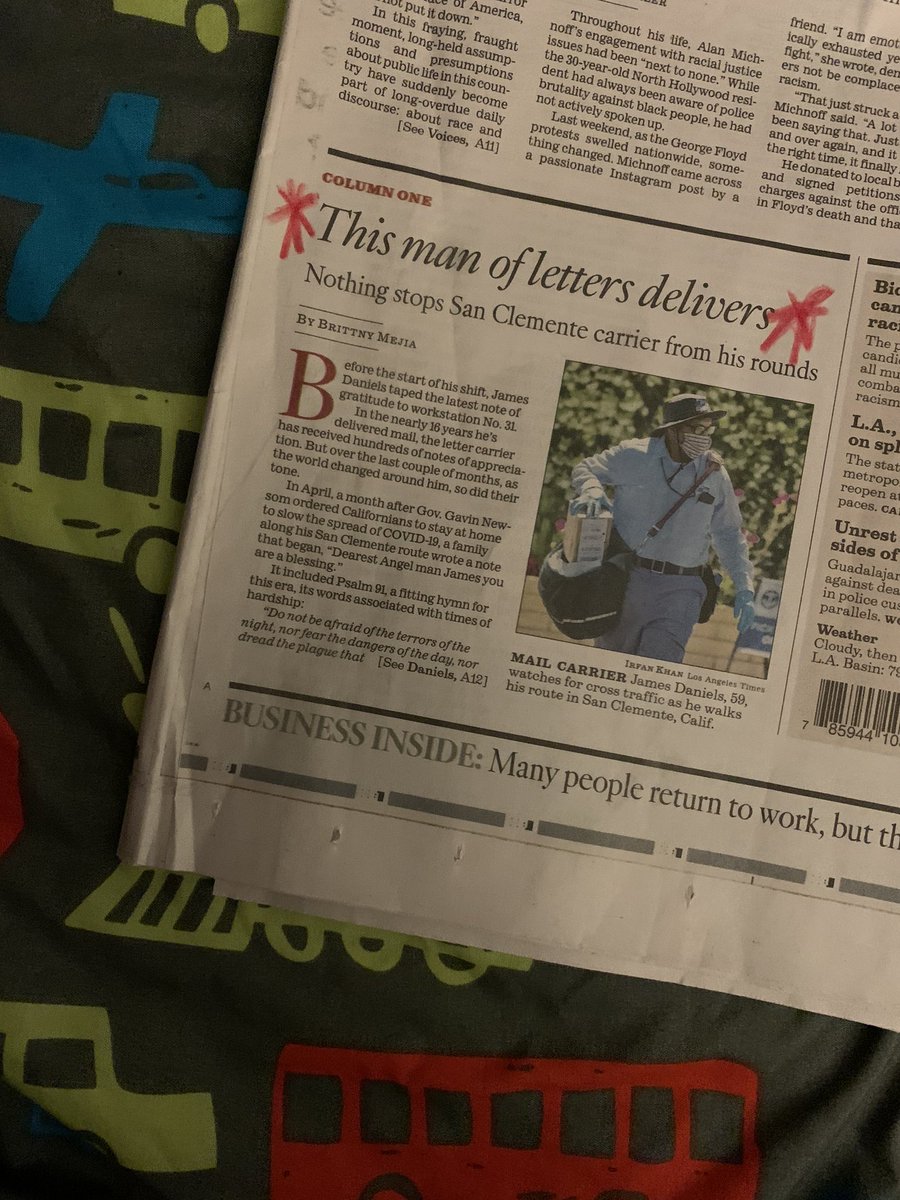 pattyrodriguez's tweet photo. Instead of reading the kids a children’s book tonight, I read them a warm and beautiful story about James Daniels, a mail carrier from San Clemente. Thank you @brittny_mejia and @latimes for this wonderful read. https://t.co/33Z3ZLA6s7