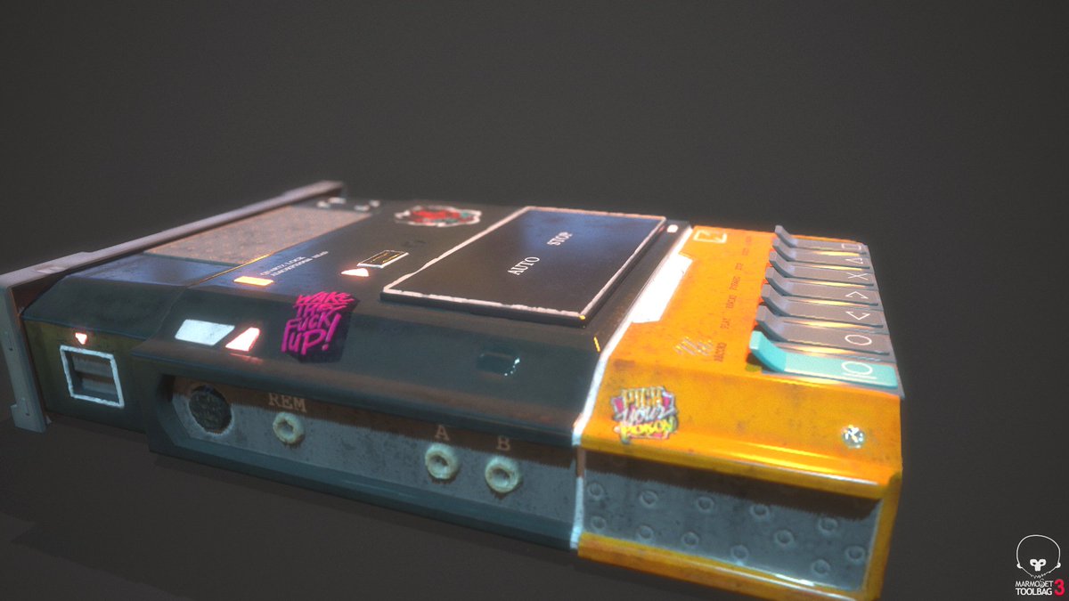 Dharmrajpatel61's tweet photo. Cyberpunk Themed Retro Portable Tape Recorder #3dprop #3dsmax #maya #autodesk #autodeskmaya #prop #gameprops #gaming #cyberpunkgame #substancepainter #substance #uv #marmosettoolbag #marmosettoolbag3 #lighting #taperecorder https://t.co/qyz3Vk2HRK