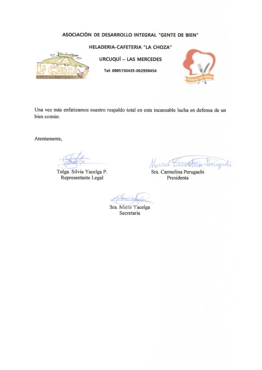 La Asociación de Desarrollo Integral "Gente de Bien" expresa su respaldo al Frente de Defensa del Proyecto Ciudad del Conocimiento y manifiestan su preocupación por la afectación a los emprendimientos que dependen directa e indirectamente de #SiembraEP
<a href="/Lenin/">Lenín Moreno</a> 
<a href="/GADURCUQUI/">Alcaldía de Urcuquí</a>