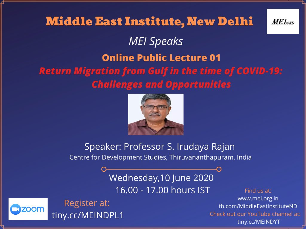 MEI_ND's tweet photo. Public Lecture by Prof. S Irudaya Rajan on 10 June @4.00 PM IST
https://t.co/ZVtKXAD2VX https://t.co/I32nve22mG