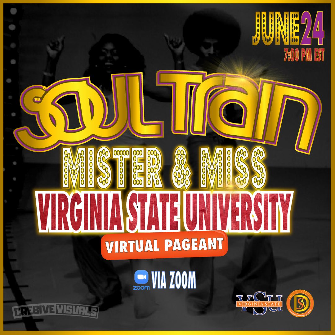 VSUTrojan_DSA's tweet image. The Royal and Cultural Soul Train is stopping by VSU! LOVE, PEACE, SOUL , &amp;amp; HAIL STATE‼️

Contestant #1: Aja Burnside 
Contestant #2: Tijuan Davis
Contestant #3: Lucinda Conteh 
Contestant #4: Anthony Frazier 
Contestant #5: Amber Johnson 
Contestant #6: Jared Wimberly