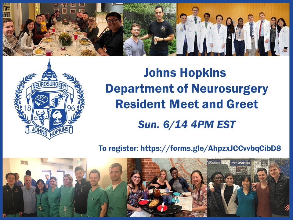 🚨Medical Students and #Neurosurgery Applicants🚨

Come hang out with @HopkinsNsurg Residents next Sunday! #HopkinsHappyHour #MedStudentTwitter

Sign up here ⬇️ — Zoom link will be emailed to you!
bit.ly/3dK4but

@AANSNeuro @CNS_Update @AAMCtoday @AMAmedstudents
