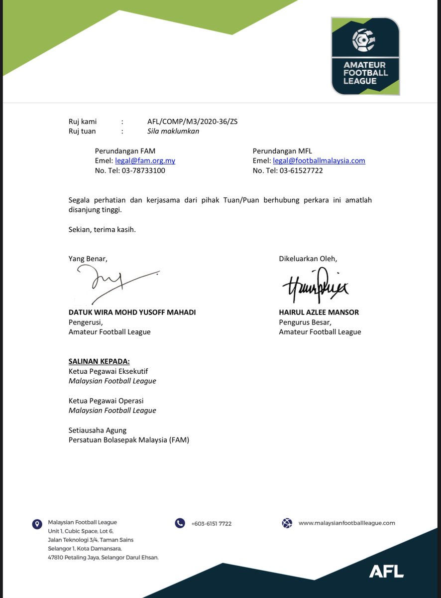 HermyRahim's tweet photo. Kenyataan rasmi dari @MY_AFL tentang pembatalan liga M3. GG @KlasikoFC ๐ฅ https://t.co/1UN9wPT0pA
