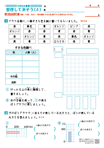 ちびむすドリル A Twitter 新着情報 本日公開しました 小３算数 表と棒グラフ 整理して表そう 練習問題プリント T Co D8zofu4we5 表やグラフを読み取ったり 整理したりする方法を学べる練習問題プリントです 資料を分類し種類ごと表にまとめたり