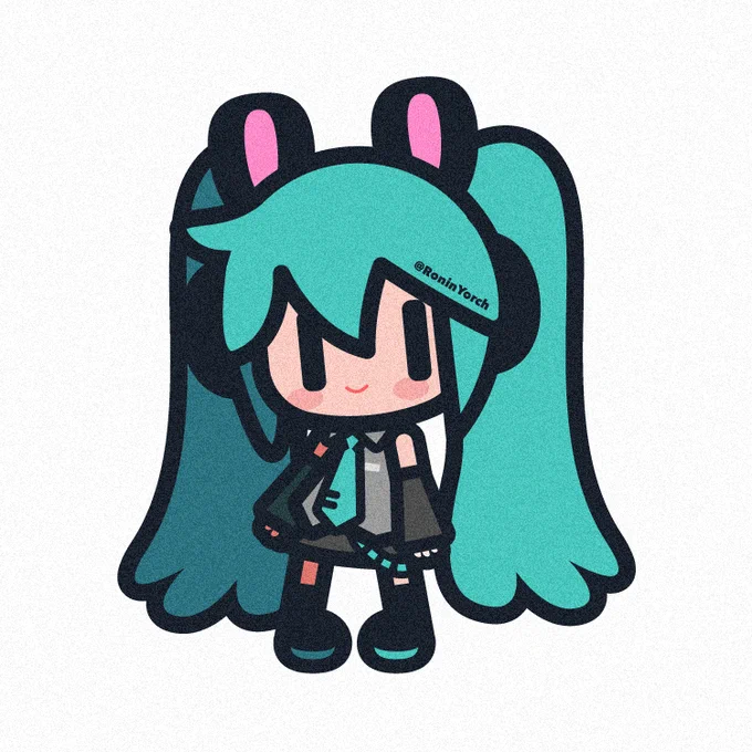 RoninYorchさんのデフォルメミクさん!紙のような質感の塗りがステキ✨ニコッと笑顔のミクさんがカワ(・∀・)イイ!!【https://t.co/uyCgL4W29v】 #piapro #初音ミク 