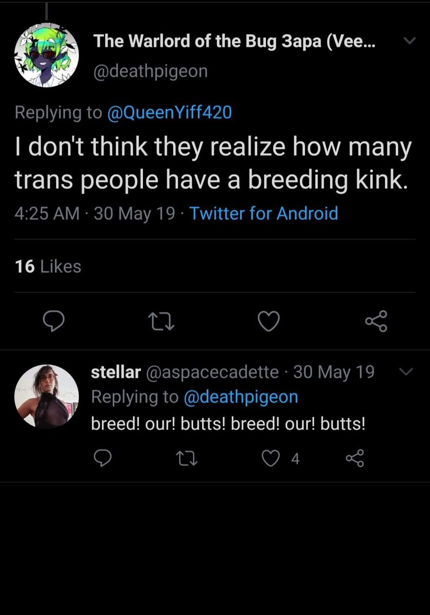 "I don't think they realize how many trans people have a breeding kink"I don't think they realize how connected porn is to the gender ideology movement's notion of womanhood