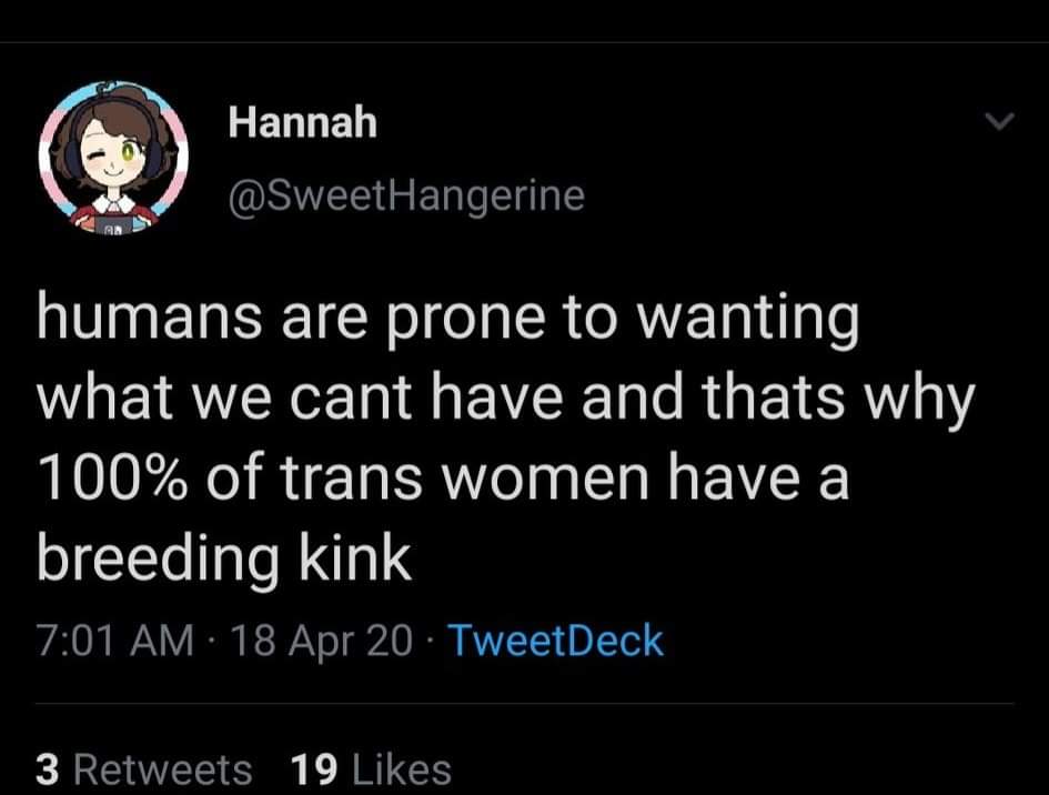 "I don't think they realize how many trans people have a breeding kink"I don't think they realize how connected porn is to the gender ideology movement's notion of womanhood