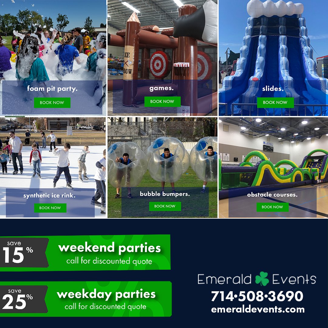 We are open for parties on all attractions at residences and also for pick up on certain items/ or contactless delivery. View our newsletter for preferred attractions that are great for social distancing. 
-
Website Link: emeraldevents.com
Orange County · LA
#partyrentals
