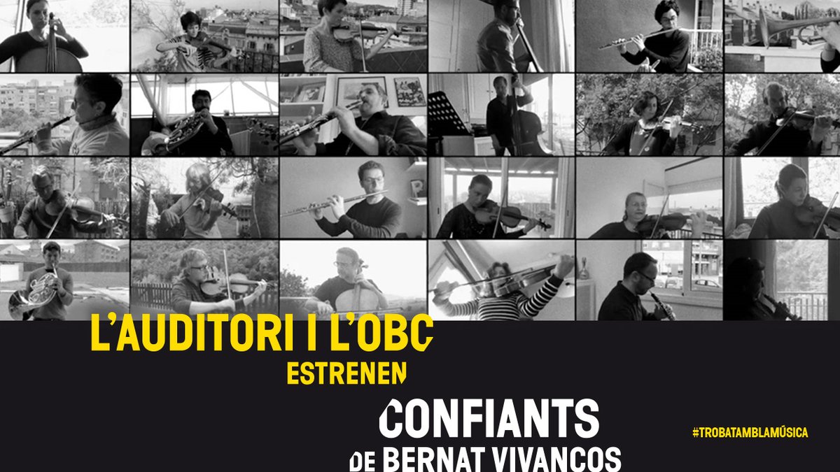 BObertura's tweet photo. 💥🎶 @auditoribcn and @OrquestraOBC release 'Confiants' by @BernatVivancos, a work comissioned, composed and performed during the #Covid_19 confinement to remind us that music is more alive than ever! 
#WorldPremiere #TrobatAmbLaMúsica #MusicInQuarantine
▶️https://t.co/liMKqDTSU5 https://t.co/qWmMkuJtVE