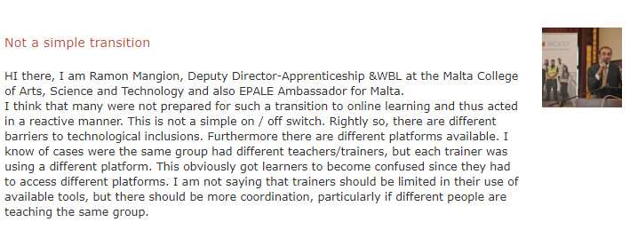 Contributions from Malta on the #EPALE online discussion on digital skills. Participate by leaving your comment on EPALE: bit.ly/2X7Psm4