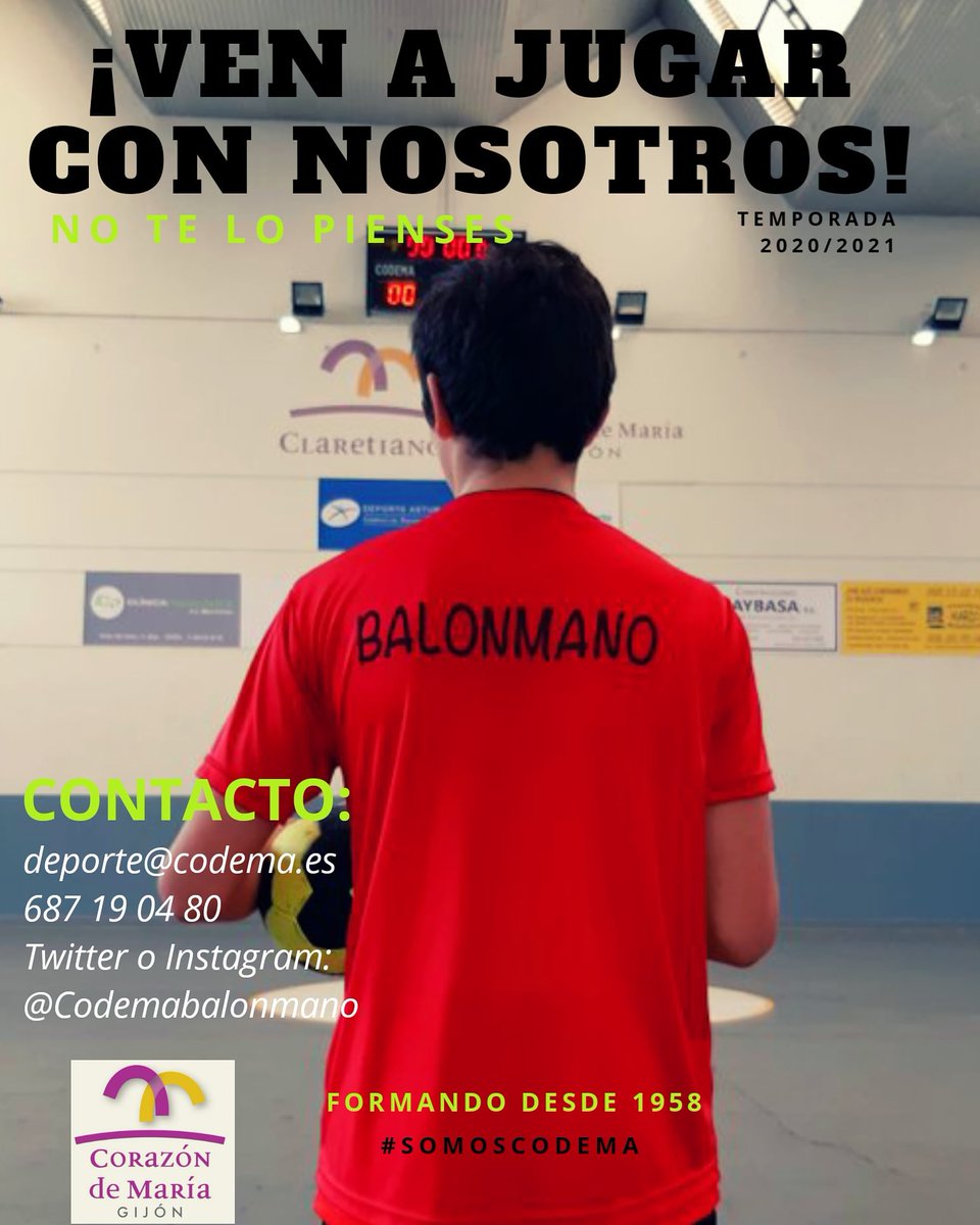⚠️¡VEN A JUGAR CON NOSOTROS!⚠️

Ya estamos planificando la próxima temporada💪

🔝Nuevo proyecto deportivo🔝

Entrenadores/as cualificados con la correspondiente titulación y formación activa👌

Contacto: deporte@codema.es 
687 19 04 80

No te lo pienses😏💡

#SOMOSCODEMA