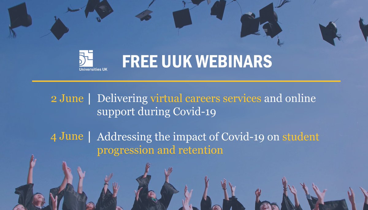 📣 We are running two free webinars in June on the impact of #Covid19 on student retention and graduate career prospects. We only have a limited amount of places left so book your place quick! ✍️ 👉 bit.ly/UUK-retention-… 👉 bit.ly/UUK-careers-co…