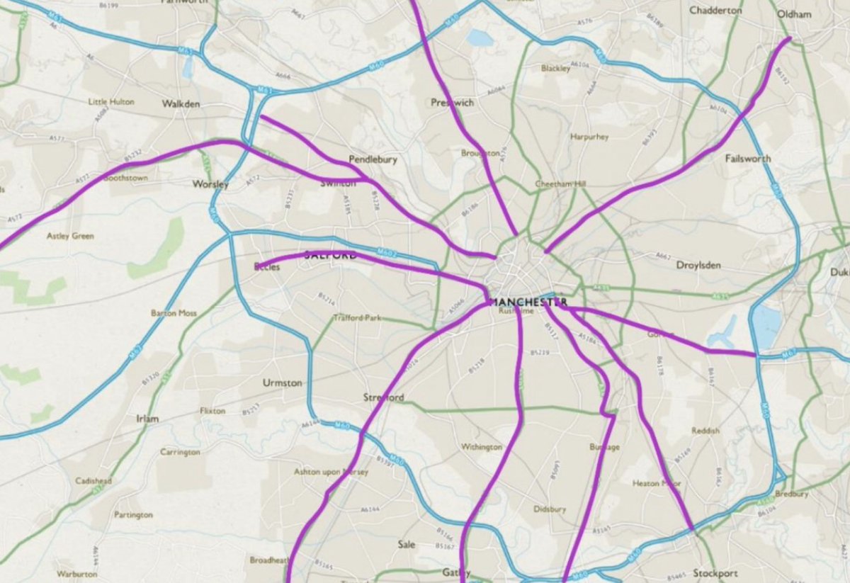 NEWS ALERT: Major metro-style network of more than 100km of pop-up cycle routes across Greater Manchester being urgently planned by leaders to help get thousands of workers in & out of Manchester during Covid19. Read on for more..  #SafeStreetsSaveLives Thread 1/14