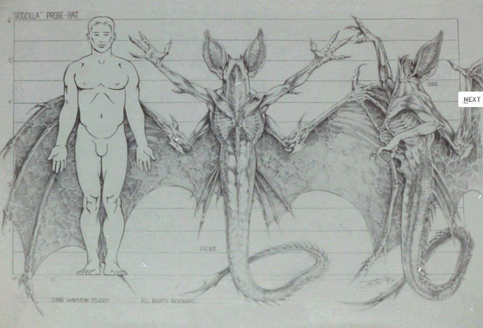 The "Gryphon" had smaller, human sized minions called "probe bats" which had also been fully designed before the project was cancelled! SO COOL!Source: http://www.scifijapan.com/articles/2015/05/24/godzilla-unmade-the-history-of-jan-de-bonts-unproduced-tristar-film-part-3-of-4/